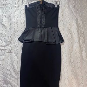 Black fitted strapless peplum cocktail dress